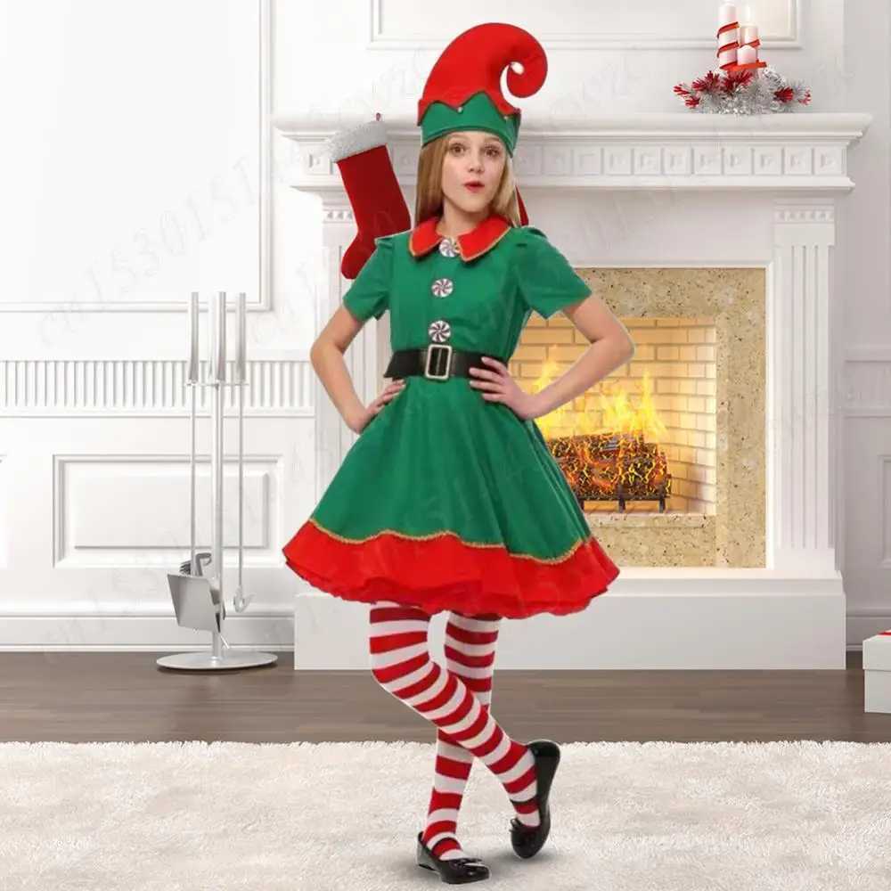 Christmas Santa Claus Costume Elf Cosplay Costume Christmas Party Dressing Up Outfits Green Elf Costumes Christmas Clothing L250918