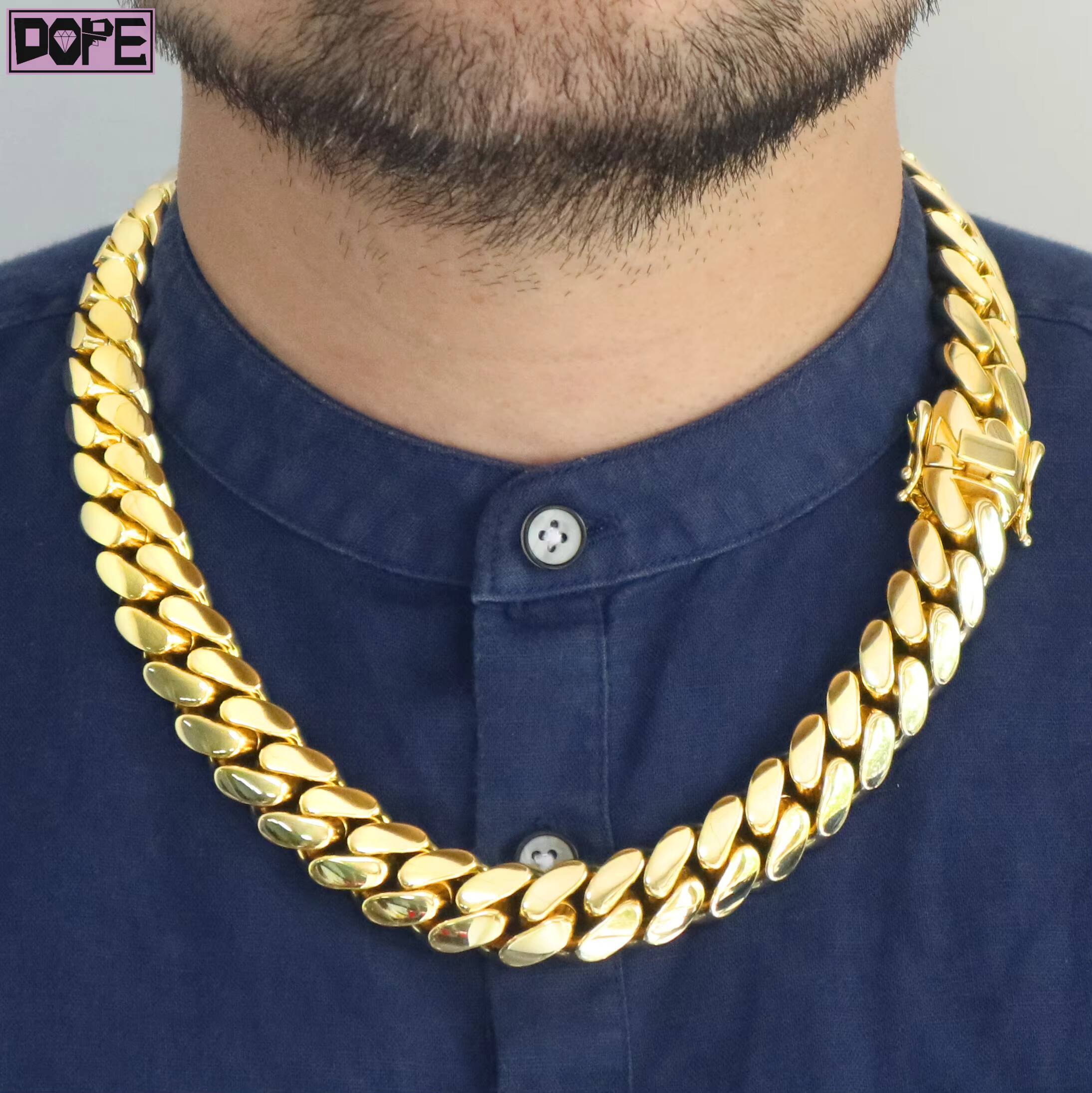 High Quality Iced Out 18K Gold Plated 14mm Hiphop Miami Cuban Necklace 925 Sterling Silver Charming Cuban Chain