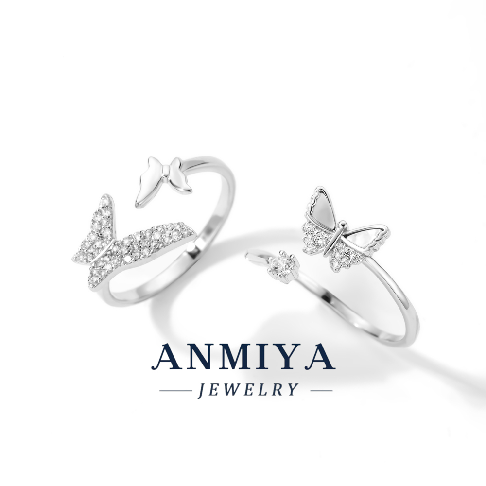 Trendy S925 Silver Rhodium 18K Gold Plated Moissanite Diamond Multiple Layer 5A Cubic Zircon Butterfly Adjustable Jewelry Ring