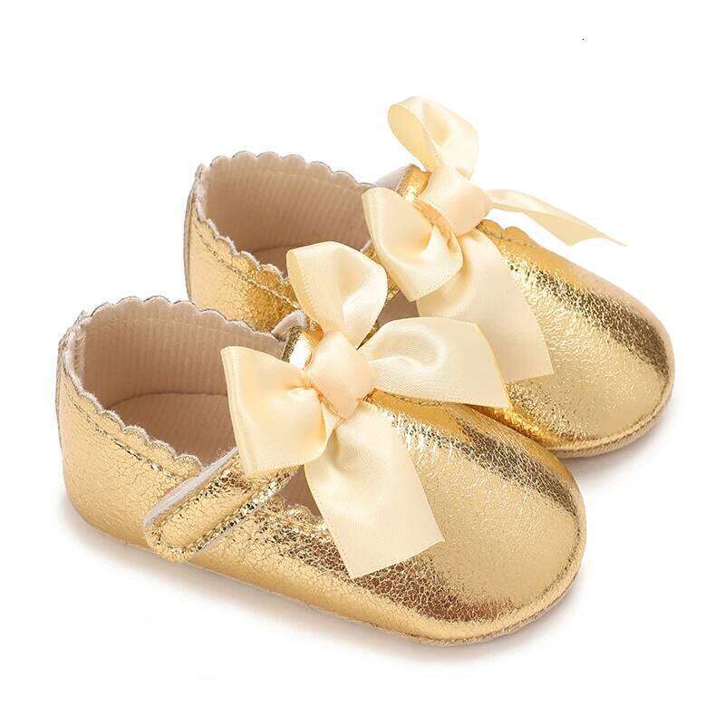 4-color Baby Girl Fashion Solid Color Princess Comfortable Soft Sole Non-Slip Toddler Shoes Cute Bow Baptism First Walker