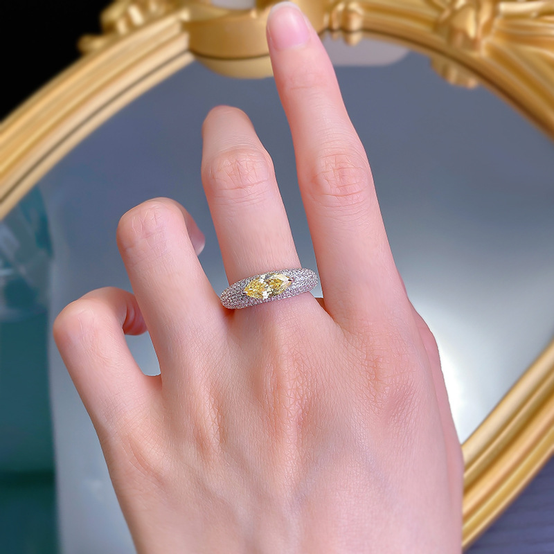 Choucong Deluxe Jewelry Sparkling High Quality Genuine 100% 925 Sterling Silver Marquise Cut Yellow Lab Moissanite Pave Zircon CZ Diamond Women Ins Br