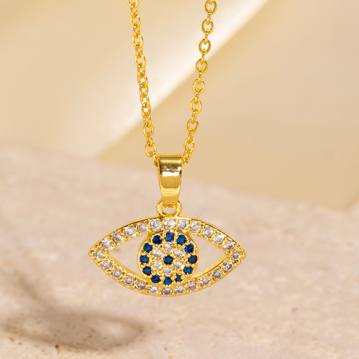 Gold - Toned Evil Eye Pendant Necklace With Blue & Clear Rhinestones Delicate Daily & Elegant Jewelry Gift For Her High - Quality & Stylish Accessory