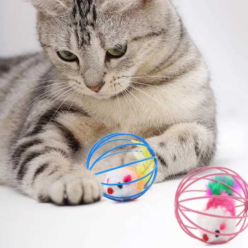Funny Feather Mice Ball Cage For Kitten Creative Playing Toys Pet Products Play Cat Mouse Toy X250918