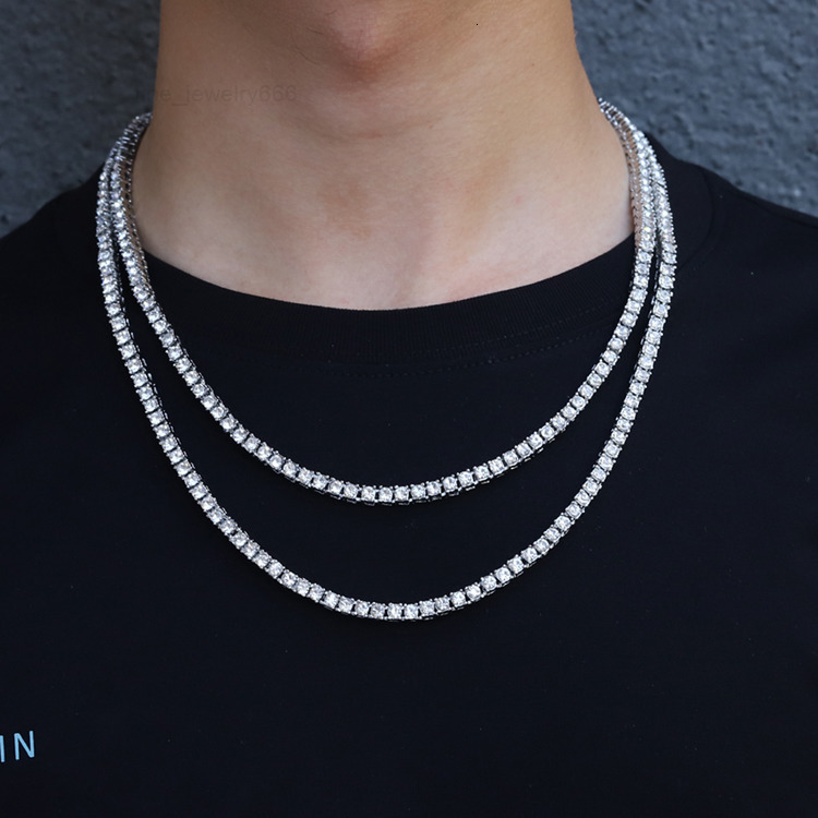 RINNTIN BSC47 Solid 925 Sterling Silver Tennis Chain Necklace Womens 3mm Round Moissanite Tennis Necklace