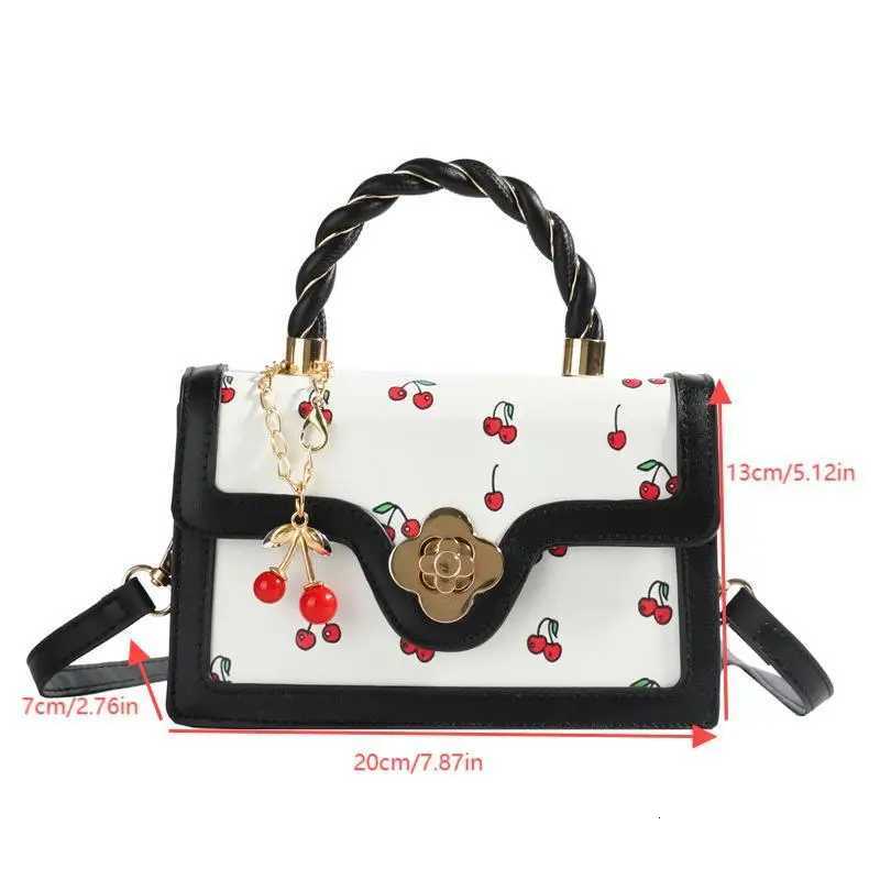 Sweet Cute Cherry Printed Crossbody Bag Fresh Girly Shoulder Handbag Small Square Bags For Girls Stylish Messenger BagsXJ250918