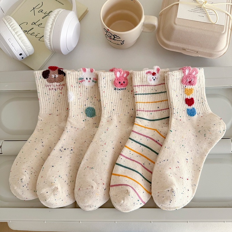 Yarn Plush Bunny for Women Spring Summer Mid-Calf Ins Trend Korean Cute Sweet Cartoon Long Socks