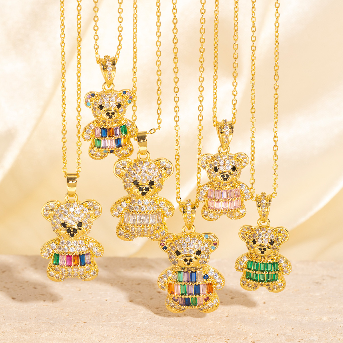 Gold - Toned Teddy Bear Pendant Necklace With Clear Crystal Accents Delicate Daily & Lovely Jewelry Gift For Her High - Quality And Elegant Accessory