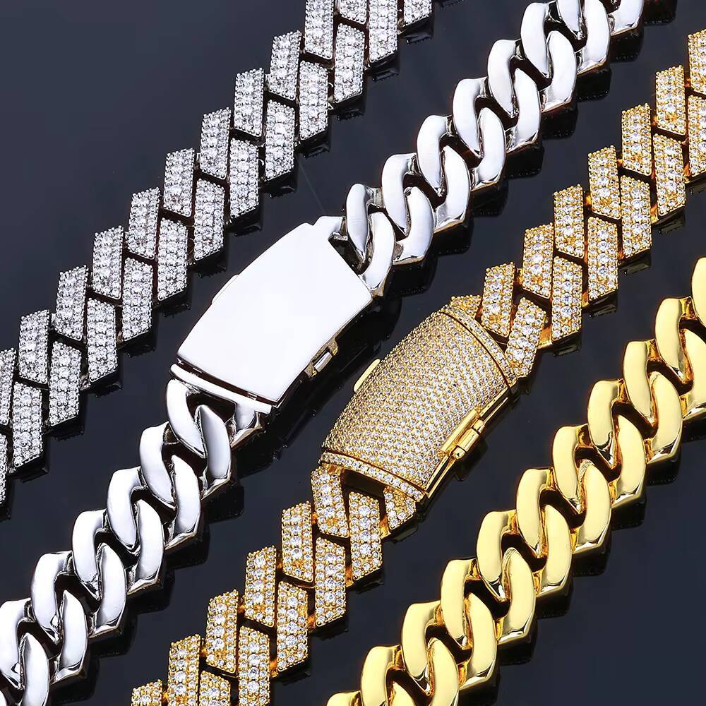 NUOYA 20MM Heavy Duty Miami Cuban Link Chain Necklace Silver Plated Iced Out Moissanite Stones Luxury Hip Hop Jewelry