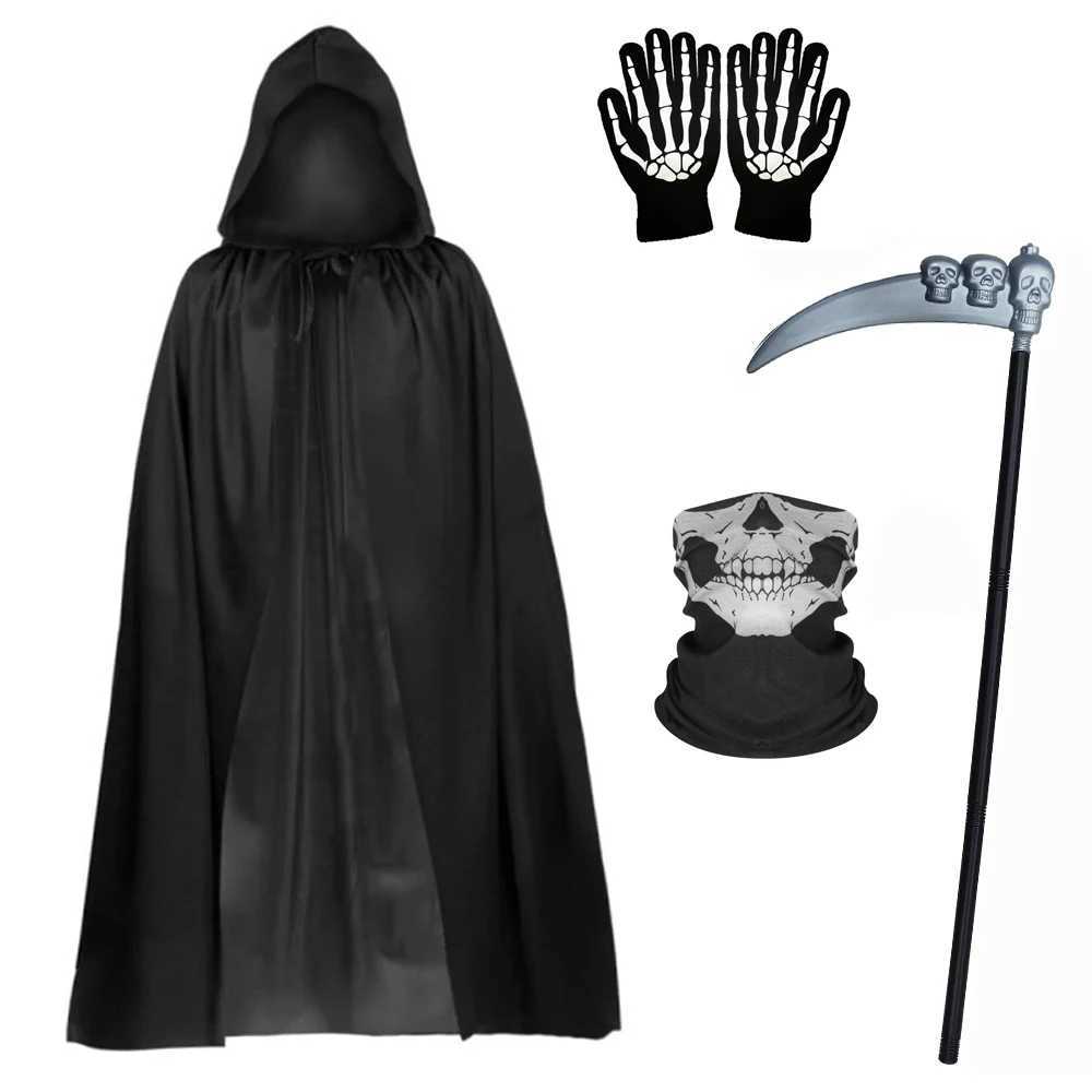 Hot14Piece set Halloween Party Role Playing Children Adult Death Black Cloak Halloween Skull Ball Costume Prop Set Holiday Gif L250918