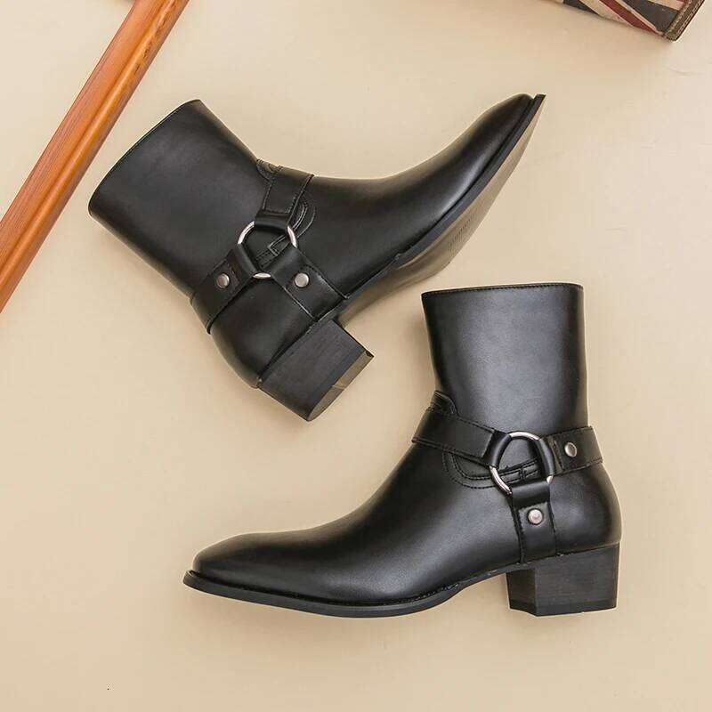 Autumn Fashion Brand Breathable Outdoor Cowboy Boots Classic Black Men Comfortable Side Zipper Pointed High Top Leather Shoe