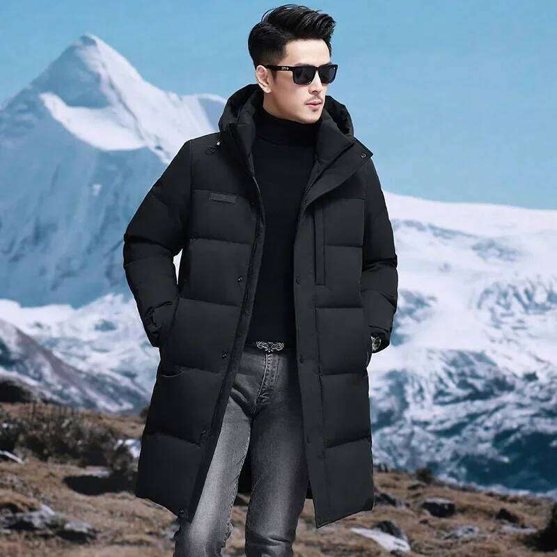 Men's Long Hooded Jackets Duck Down Padding Jacket for Men 2024 Winter Brand Male Coat