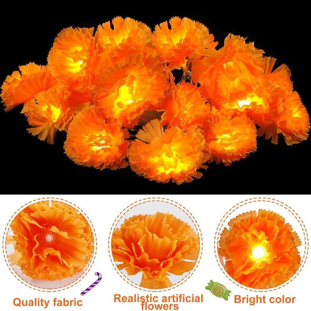 3M Mexican Marigold Artificial Flowers Day of The Dead DIY Home Outdoor Decor Halloween Diwali Party 15m Garland String Lights C250919