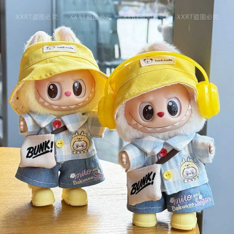 Labubu Doll Clothes First Second and Third Generation Labubu Clothing Front HighEnergy 30 Trendy Summer Fisherman Hat Shirt Set with Accessories C2509