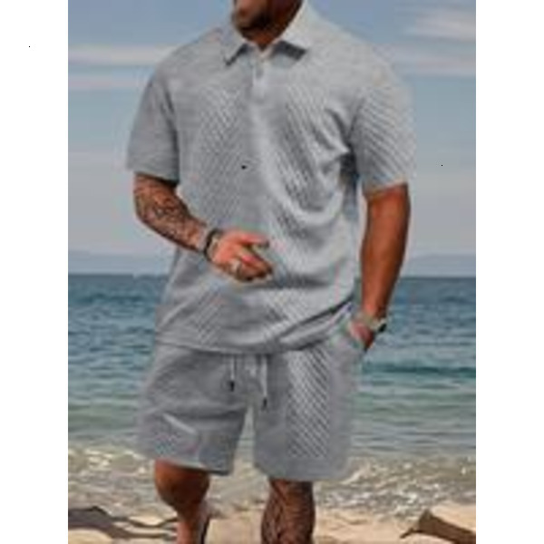 Solid Jacquard Short Sleeve Tee Shorts Set, Loose Casual Round Neck T-shirt & Shorts, Men's Summer Clothes for Beach Vacation