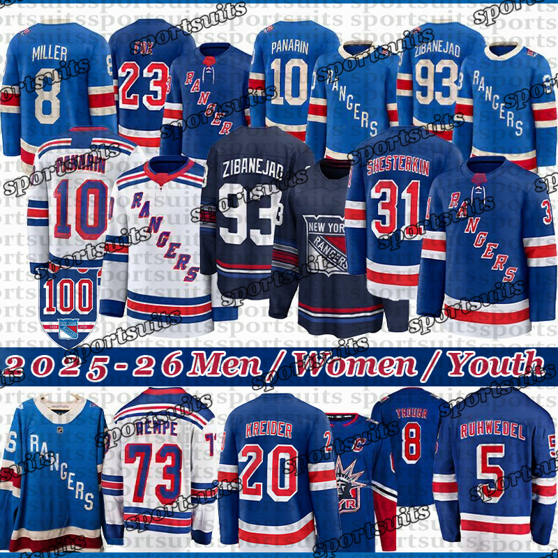 2025-26 Centennial #10 Artemi Panarin NY Ranger hockey jerseys #23 Adam Fox Igor Shesterkin Mika Zibanejadd Trocheck JT Miller Alexis Lafreniere Matt Rempe jerseyS