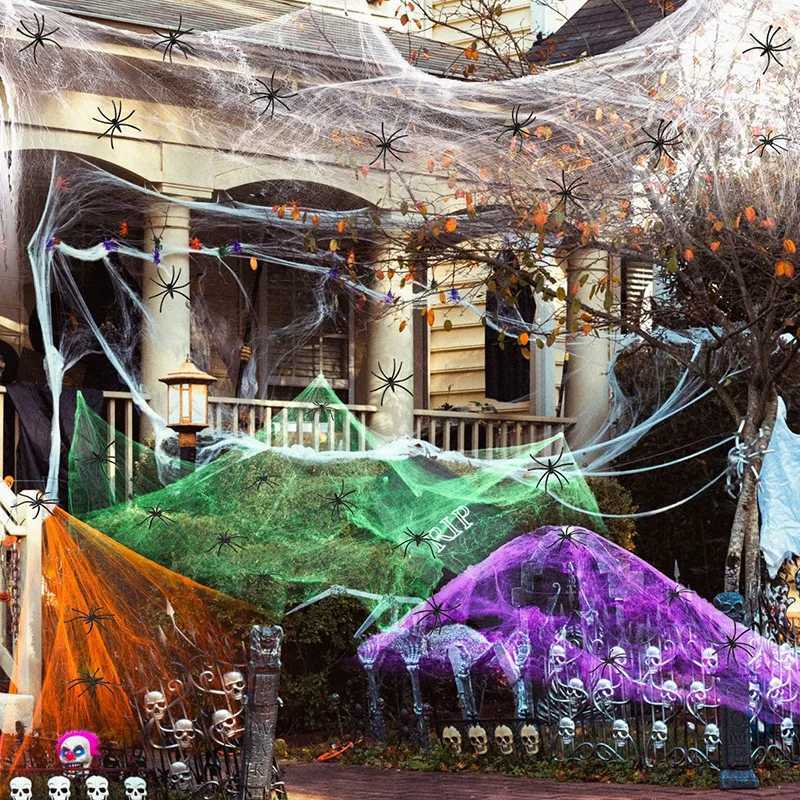 Halloween Scary Party Scene Props White Stretchy Cobweb Spider Web Horror Halloween Decoration For Bar Haunted House C250919