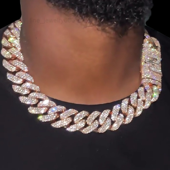 Hiphop 18mm Cuban Link Chains 925 Sterling Silver Customized Trend Lock Iced Out 3 Rows VVS Moissanite Cuban Chain