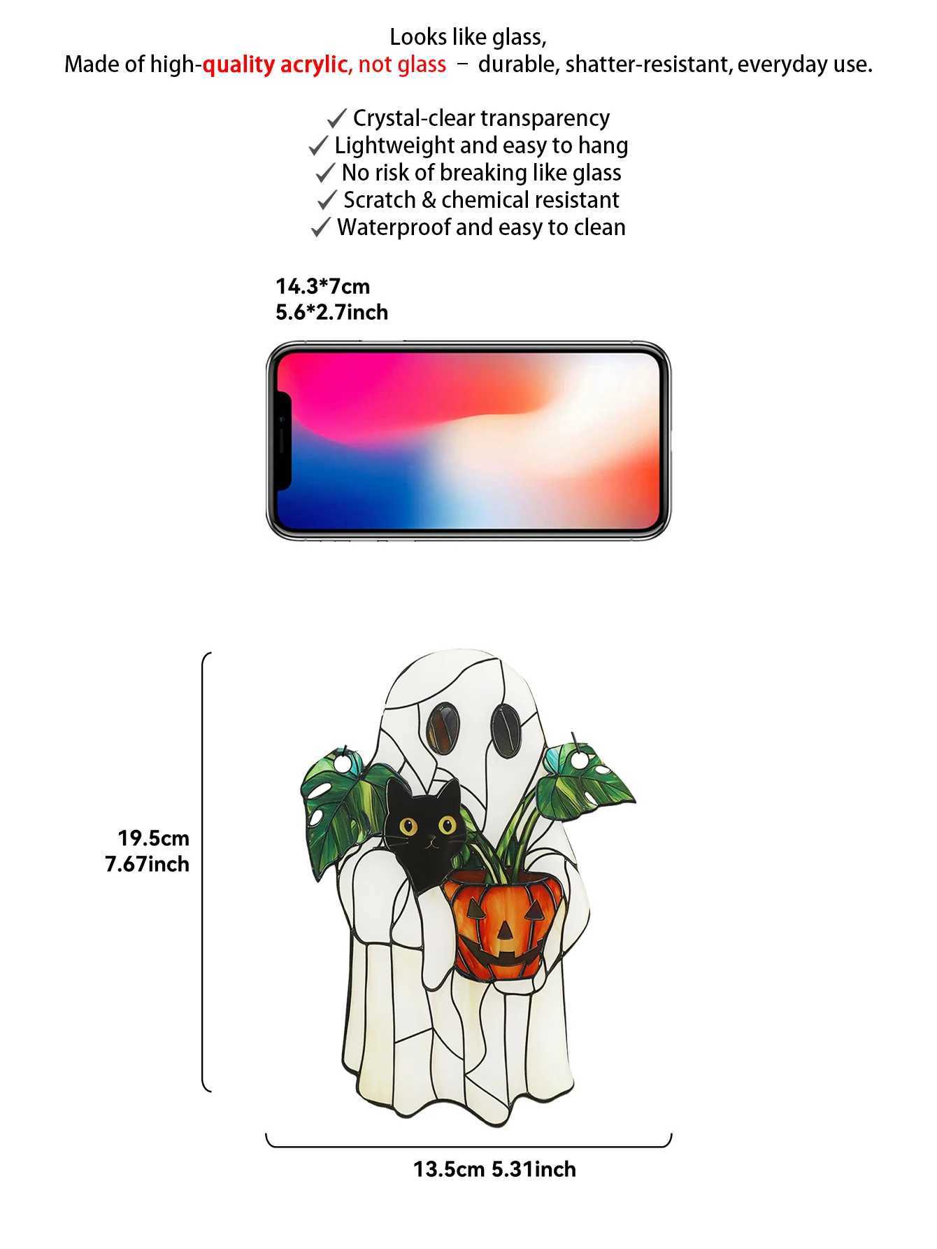 White Halloween Ghost Window Hanging Acrylic Black Cat Pumpkin Shaped Plant Pot Room Pendant for Home Garden Wall Decor Gift C250919
