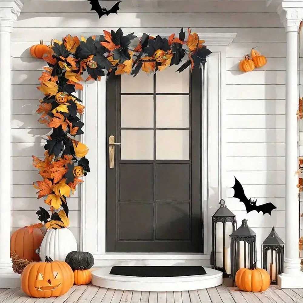 3PCS Halloween Pumpkin Vines Maple Leaf with Spider Decorations Gothic Wreath Create Spooky Holiday Atmosphere Halloween Party C250919
