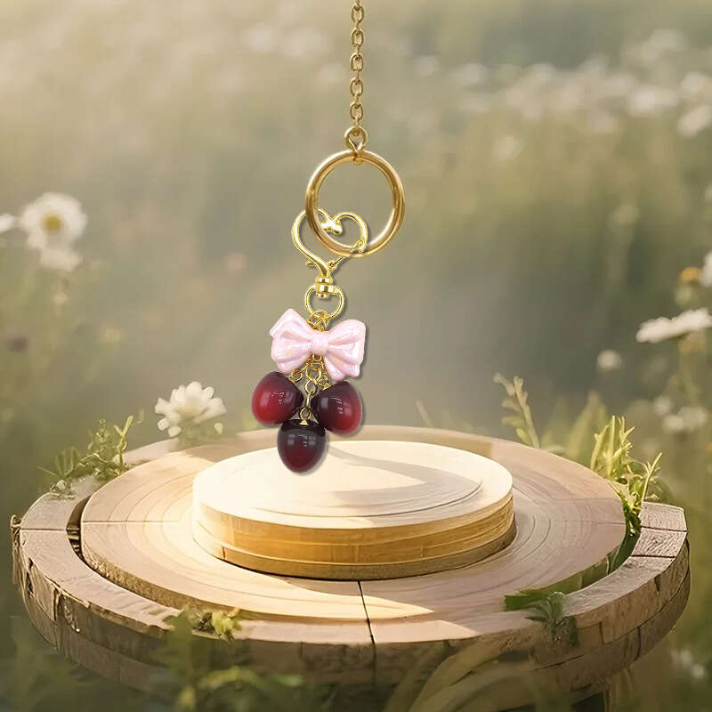 Cute Bowknot Cherry Keychain Wallet Pendant Handbag Accessories Gift for Women