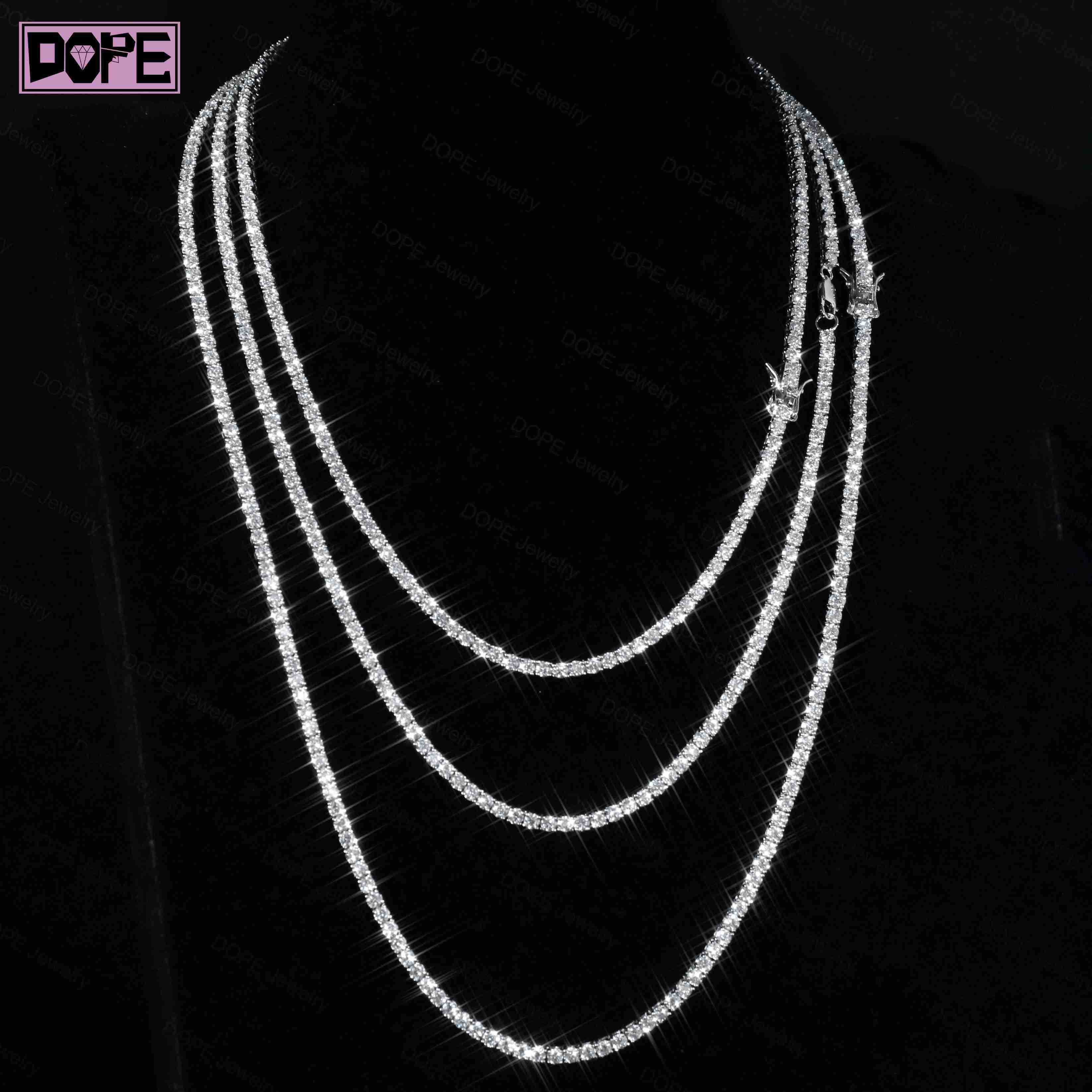GRA Certified 2mm 3mm Moissanite Chain 925 Silver Bracelet VVS Tennis Necklace Moissanite Tennis Chain