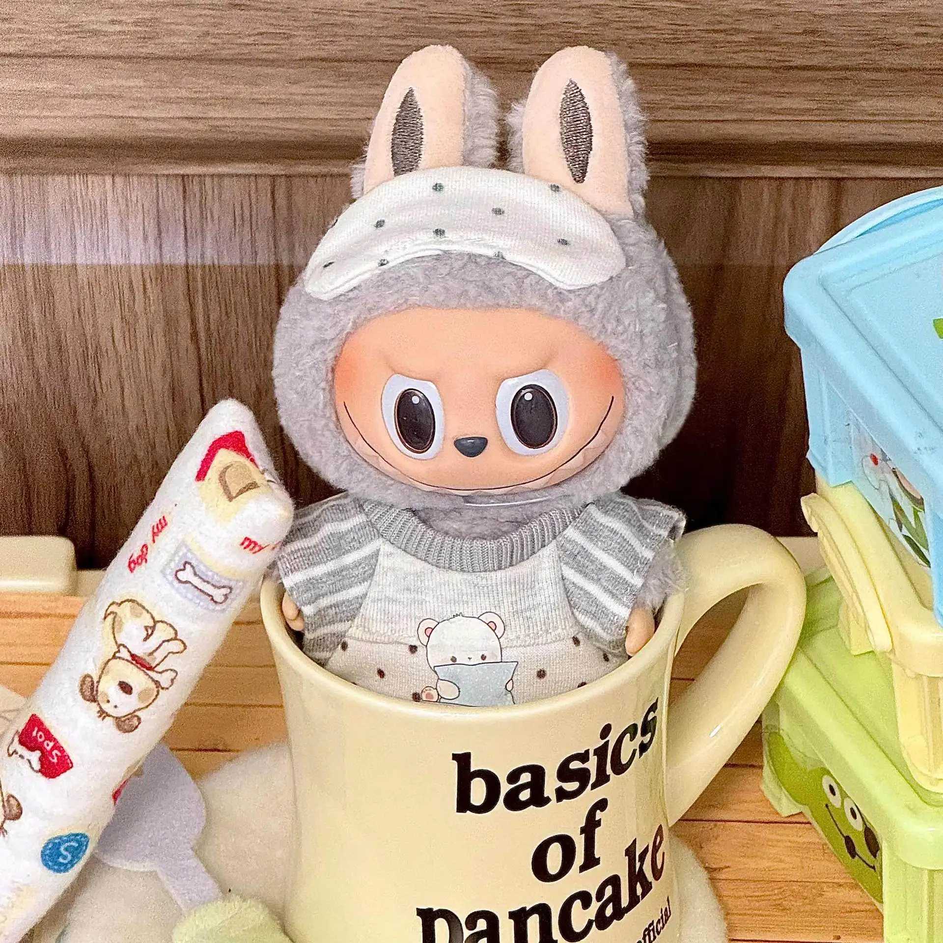 For 1517cm Labubu clothes Mini Pajamas with Eye Mask Threepiece Kawaii V1 V2 Labubu Clothes Cute Idol Plush Doll Accessories C250919