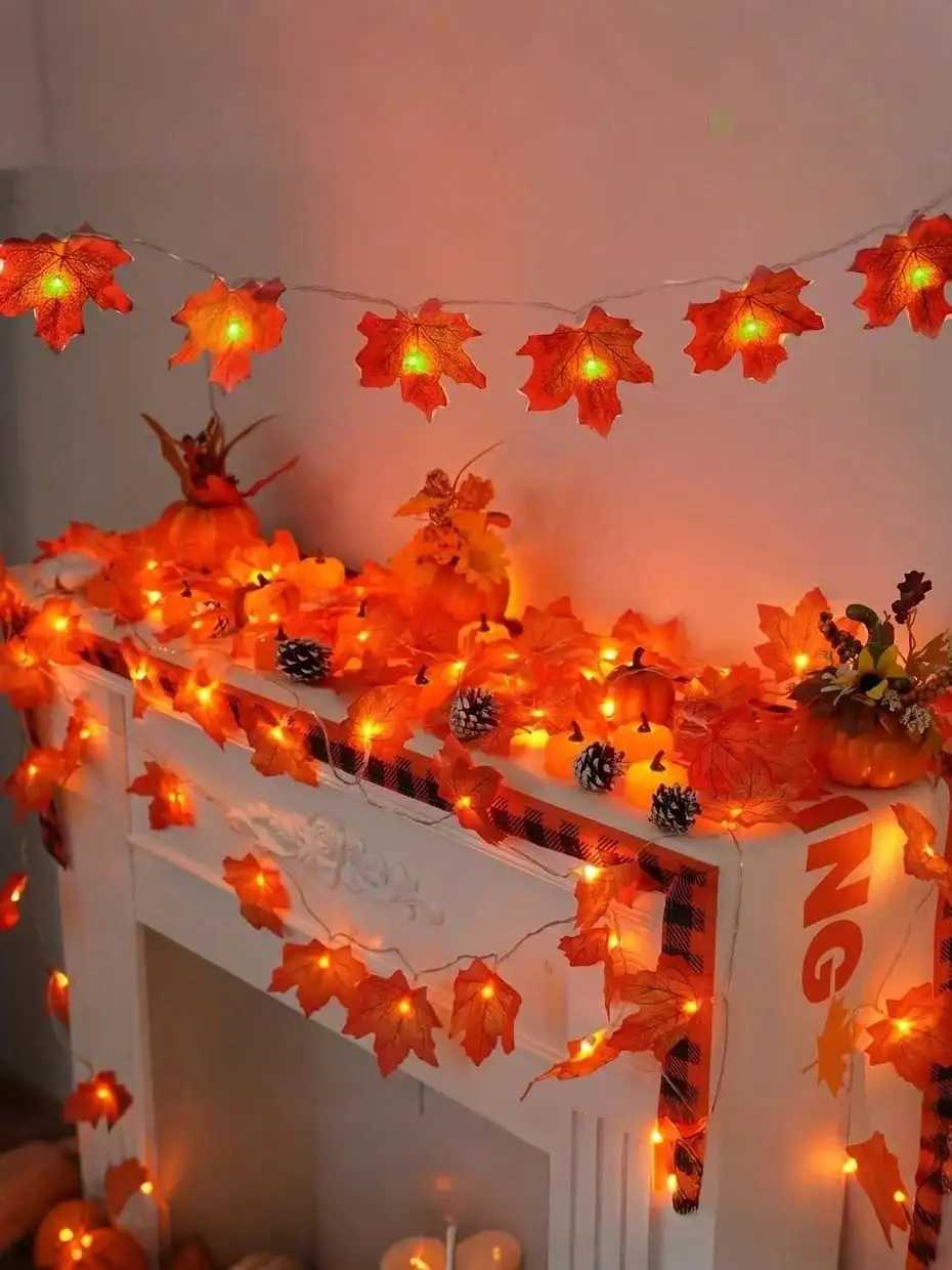 Autumn Maple Garland LED Fairy Lights Artificial Fall Foliage Garland Warm Autumn Decoration Halloween Thanksgiving Fall Decor C250919
