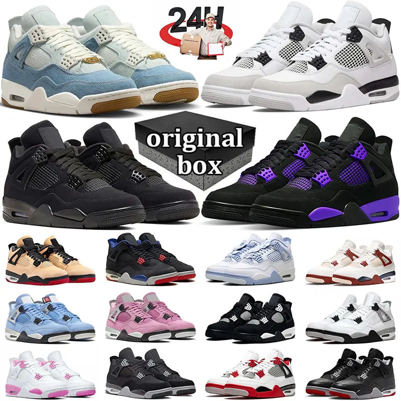 With Box Designer 4s Basketball Shoes 4 for Women Mens Cool Grey cement Fire Red Black Cat metallic Yellow Thunder Platform trainers Sports sneakers Size 36-47