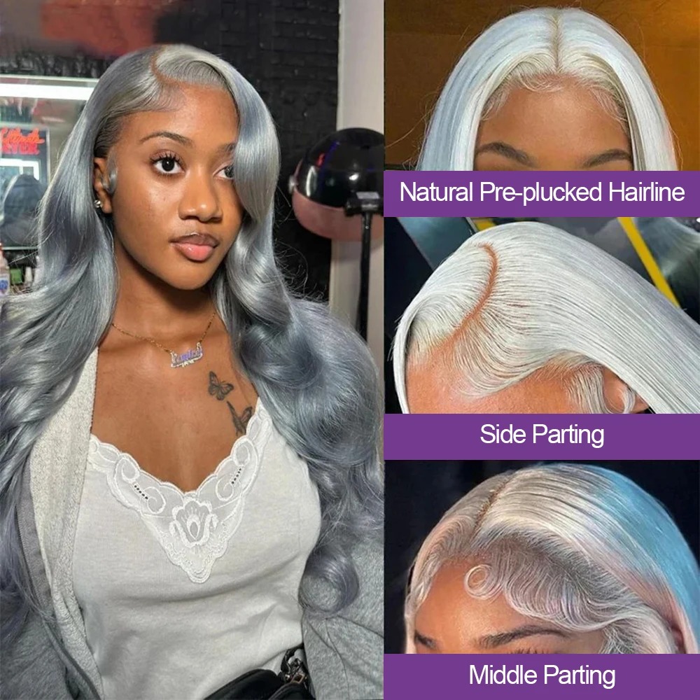 613 Silver Gray Colored Wig 13x6 Lace Human Hair Body Wave Wig 200% Density Pre-Cut 100% Brazilian Wig Without Glue Wig For Wowen