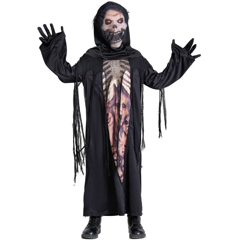 Halloween Party Skull Skeleton Costumes Adult Scary Monster Demon Devil Ghost Grim Reaper Robe for Kids Child L250918