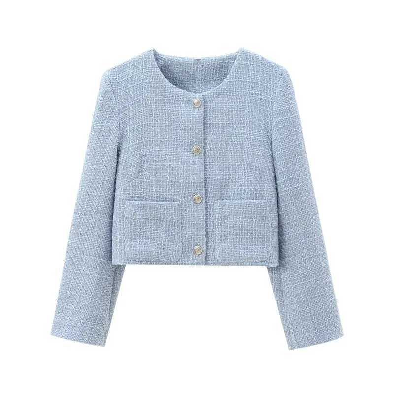 2024 Autumn New Womens Faion Coat Coarse Weave round Ne Outerwear Versatile Little Bla Dr Sle ort Outerwear Z250918
