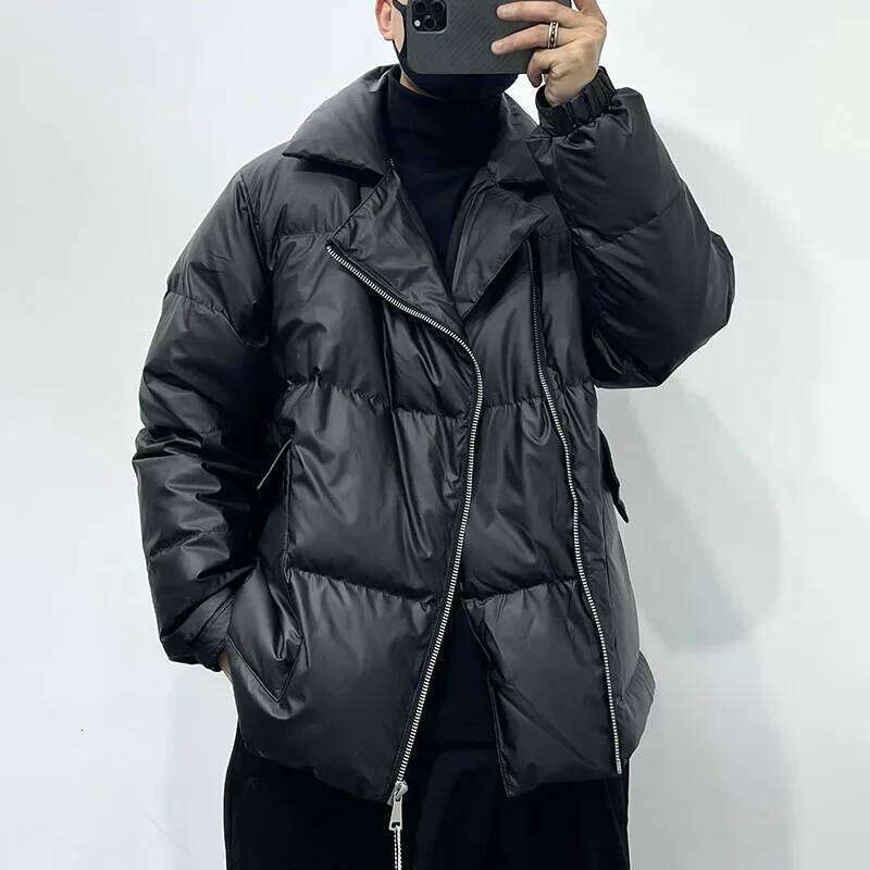 2024 Men Winter New Thicken Warm Jacket Male Lapel White Duck Down Coats Mens Fashion Solid Color Loose Overcoats P283
