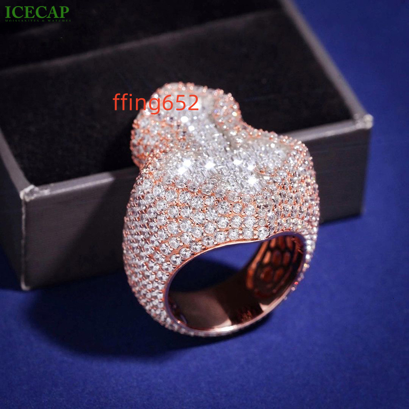 Fashion Rose Gold 925 Silver Cross Rings Moissanite GRA Certificates Iced Out Jewelry Hip Hop Ring for Men