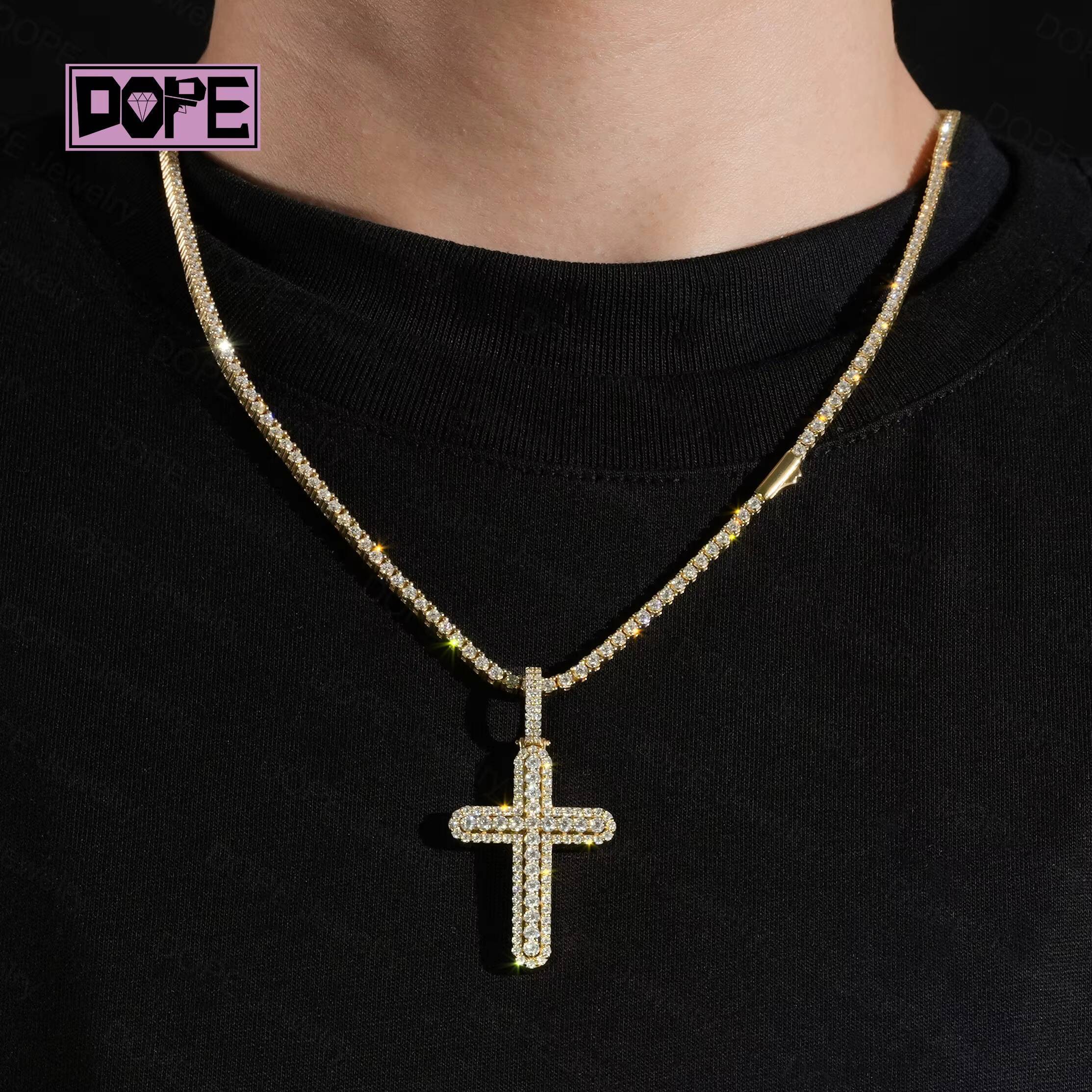 Religious Moissanite Pendant Christian 925 Silver 18k Gold Plated Cross Charm Iced Out Customized Trend Moissanite Pendant