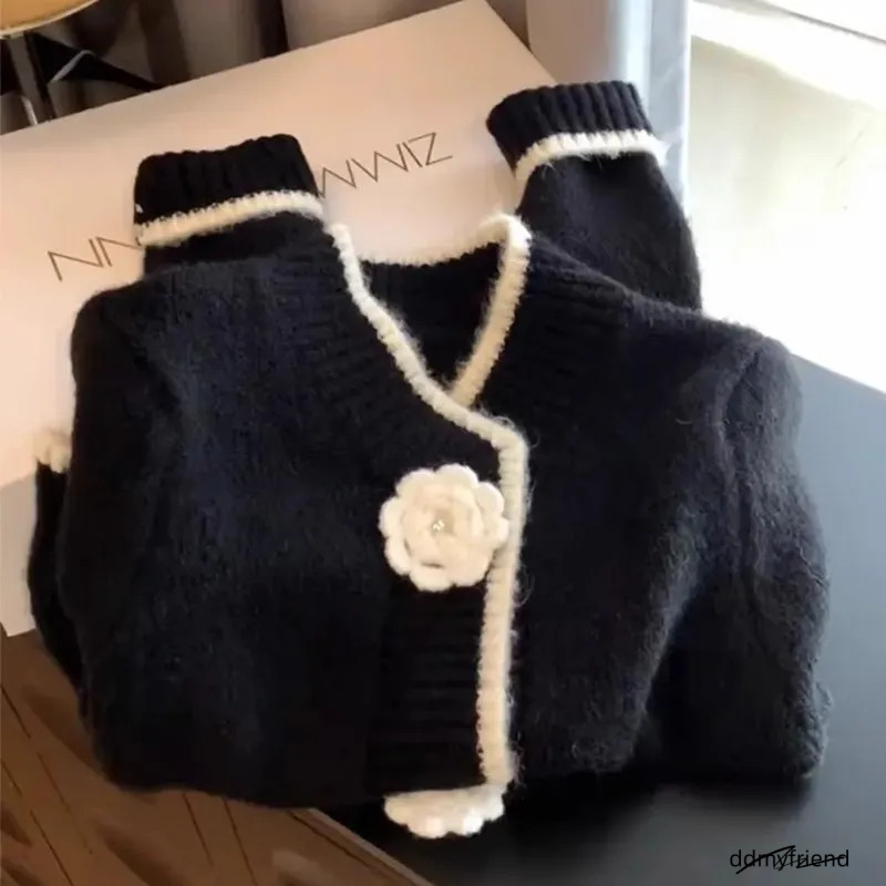 Highly Recommended Blind Buy Little Fragrance Style Coat For Women Autumn Winter Slim Fit Short Camellia Knitted Sweater 250718 ddmyfriend