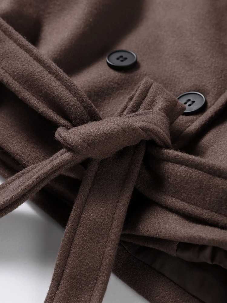 Solid Short Trench Coats For Women Lace Up Double Breasted Full Sleeves Jackets 2025 Autumn Winter Fashion High Streetwears Lady Z250918