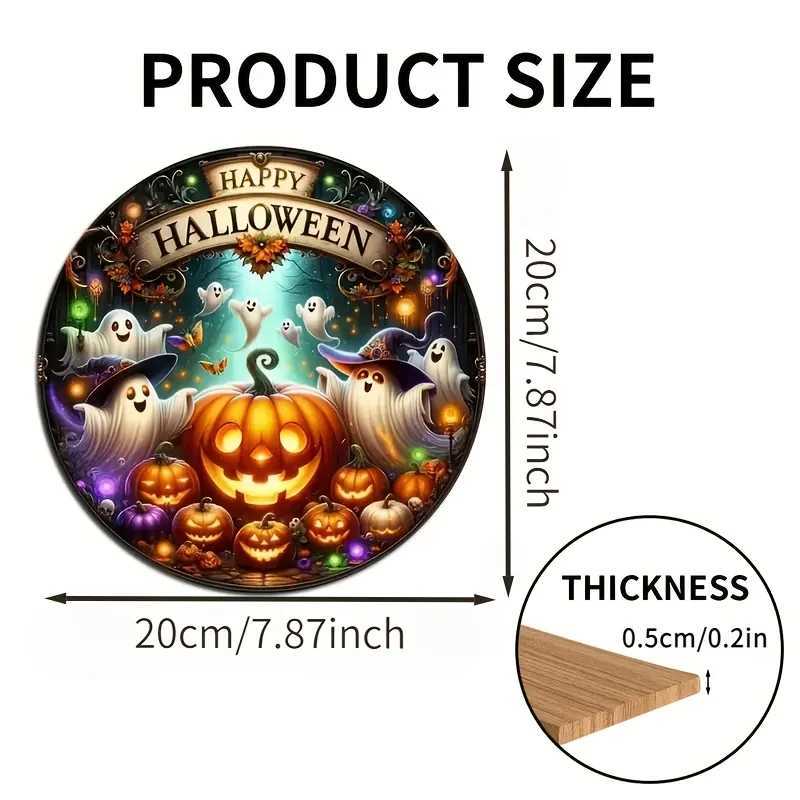 2PCS Halloween Wooden Signs Elegant Round Plaques with Pumpkins Ghosts Bats Perfect Wall Decor for Home Garden C250919