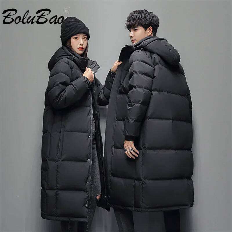 Bolubao 2025 Men Couple Coat Fashion Long Hooded Quality Korean Style Casual Women Winter Duck Down Jacket
