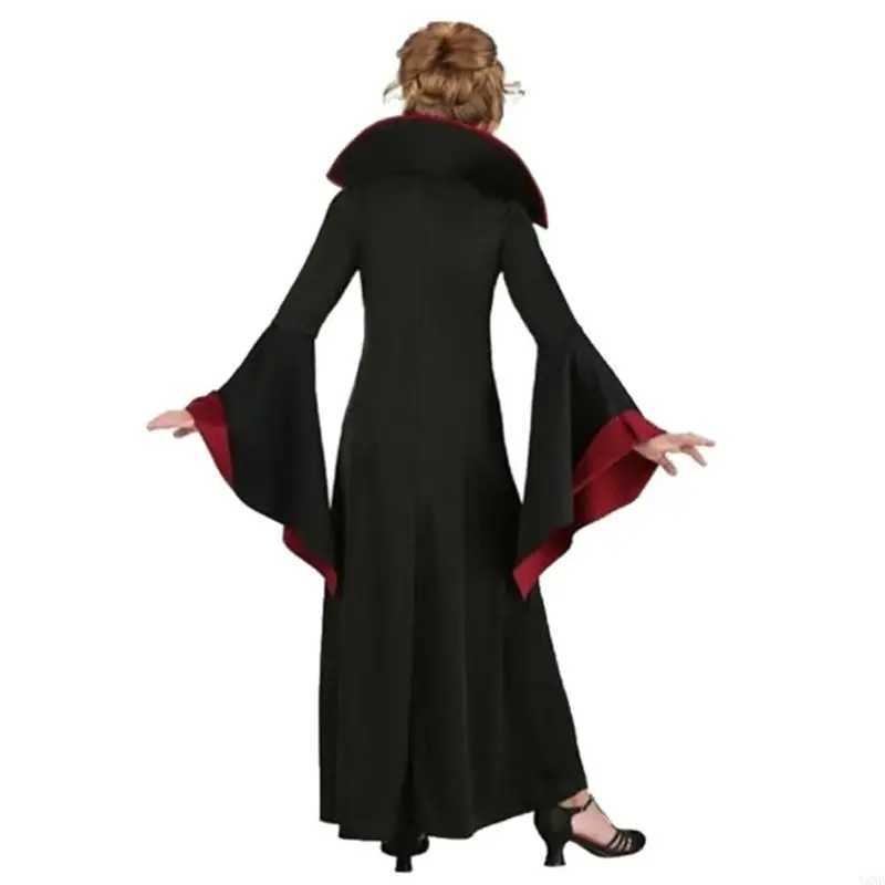 Y3NE Children Halloween Witch Dress Floral Lace Up Witch Dress with Sleeve L250918