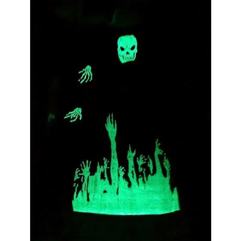 Boys in Dark Reaper Glow Robe Spooky Costume with Skull Mask Scythe Props and Gloves Eerie Spooky Costume for Halloween L250918