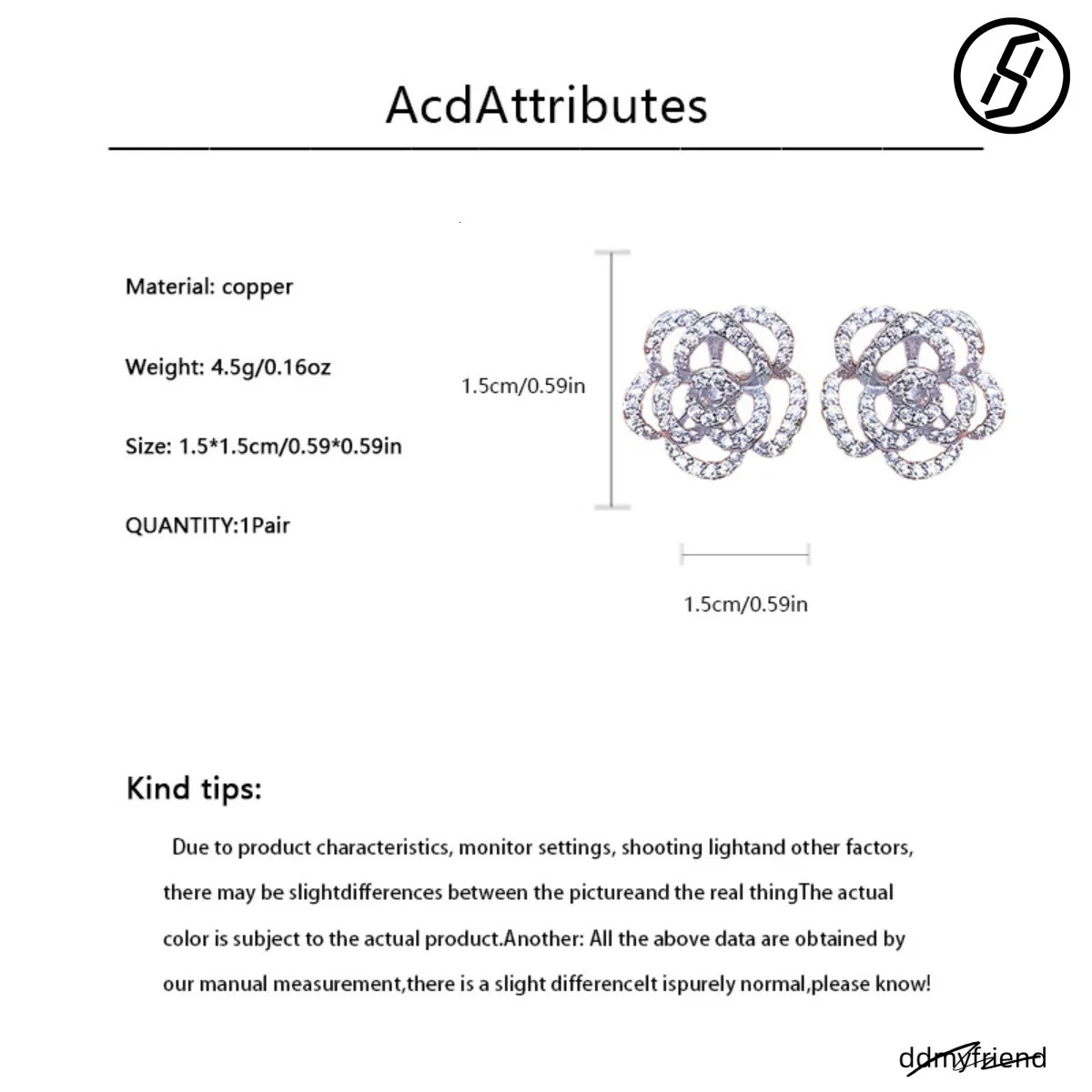 Designer Women's New Retro Hollow Inlay Zircon Camellia High-End All-Match Earrings Ear Clip Original Jewelry ddmyfriend
