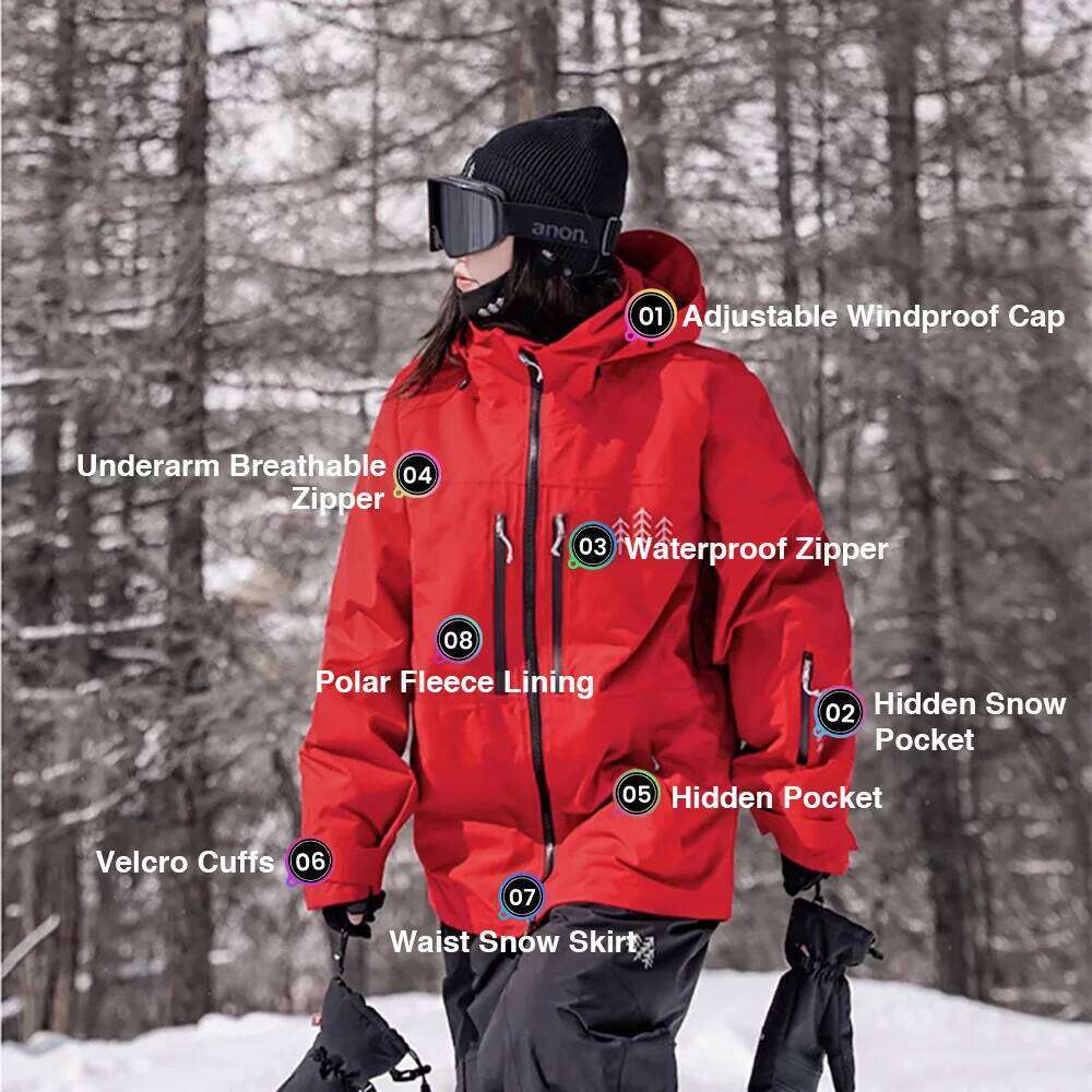 Unisex Ski Jacket For Men Women Windproof Winter Overalls Hoodie Waterproof Oversized Outdoor Jackets Snowboard Sports Clothing