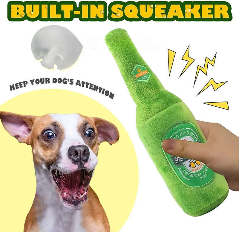 2025 new Squeaky Wine Bottle Dog Toy Plush Puppy Teething Funny Cool Stuffed Dogs Toys