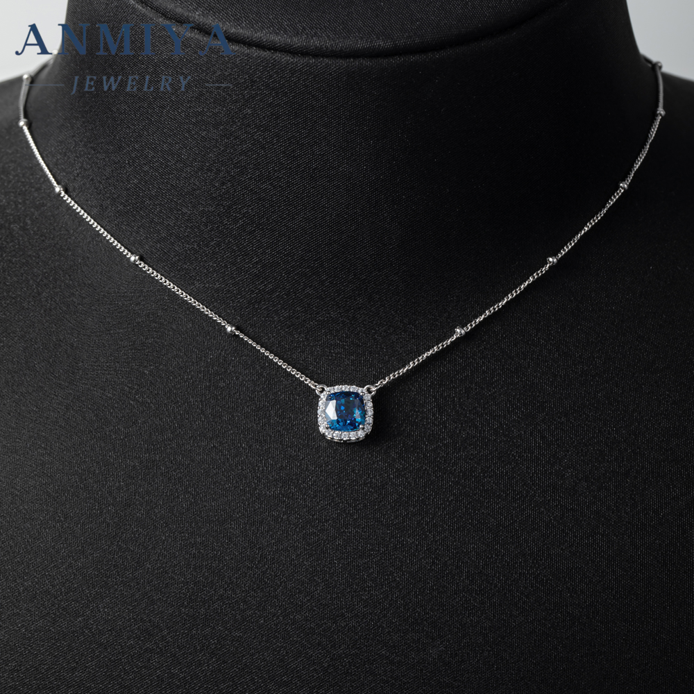 925 Sterling Silver Cubic Zirconia Cushion Cut Fancy Green Blue Diamond Pendant Necklace