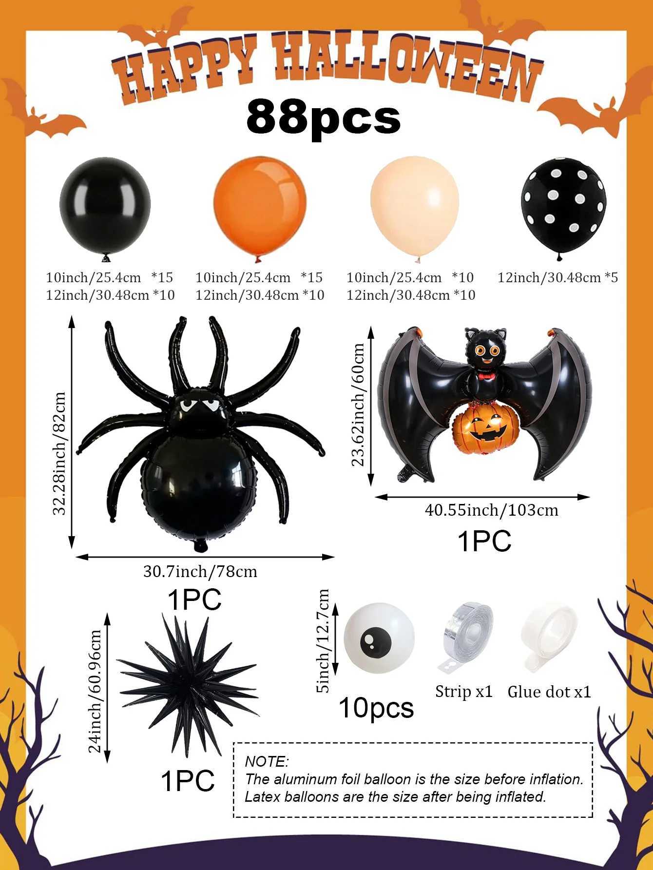 88pcs orange and black horror Halloween arch balloons suitable for Halloween party horror theme haunted house birthday C250919