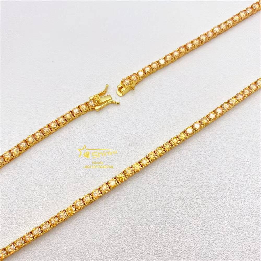 Fashion High Quality Hip Hop Jewelry Pass Diamond Tester 925 Silver champagne Moissanite Tennis Chain