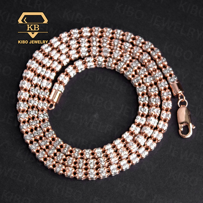 Two Tone 925 Sterling Silver 4mm 4 Rows Moon Ice Chain Diamond Cut Ice Link Chain Moon Ice Chain Necklace