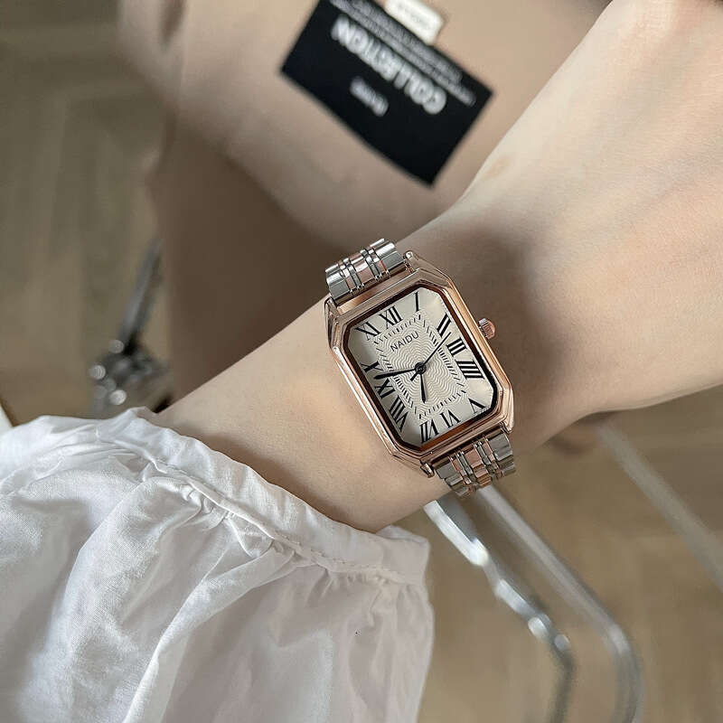 Rectangular Designer INS Style Women's Simple Elegant Chic Artistic Roman Numeral Steel Band Quartz Watch
