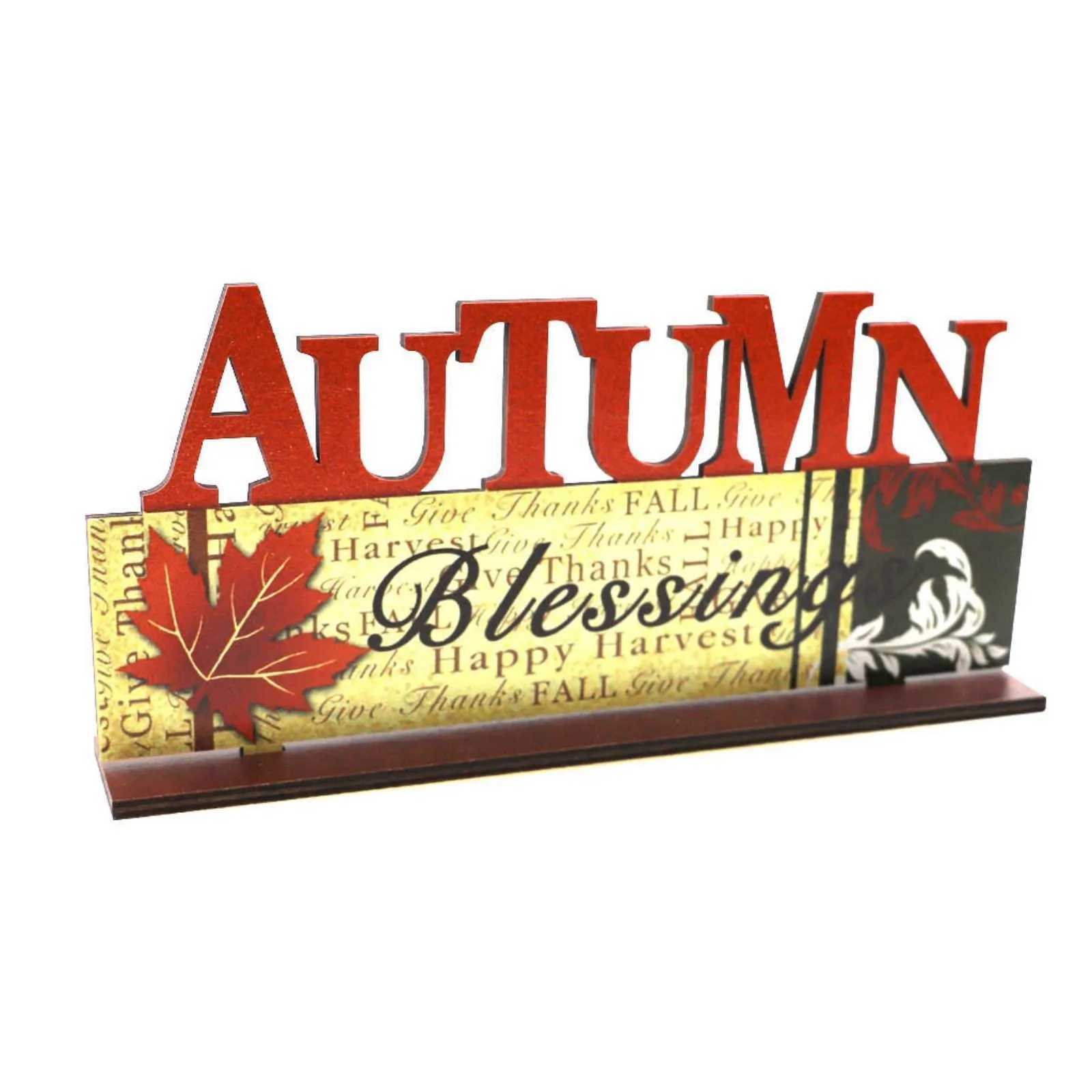 Wooden Happy Bumper Festival Table Decorations Maple Leaf Sunflower Table Ornaments Halloween Sign Fall Party Decoration C250919