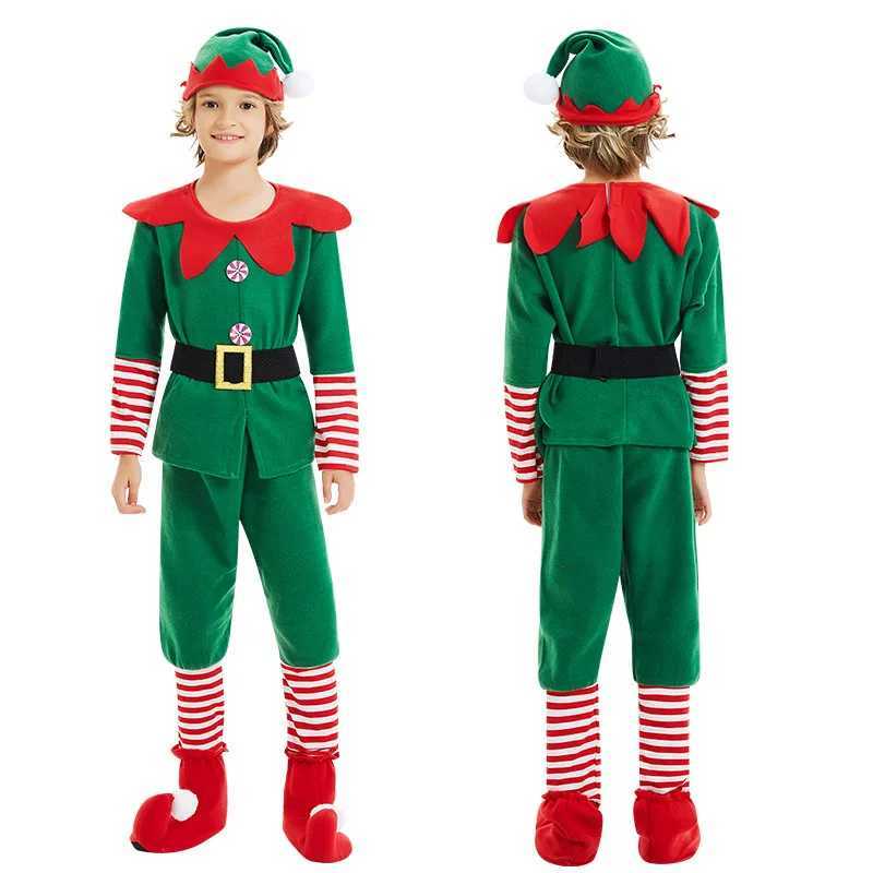 Green Elf Boys Girls Christmas Cosplay Costume Festival Santa Clause Set for Kids New Year Tops Pants Hat Belt Xmas Party Dress L250918